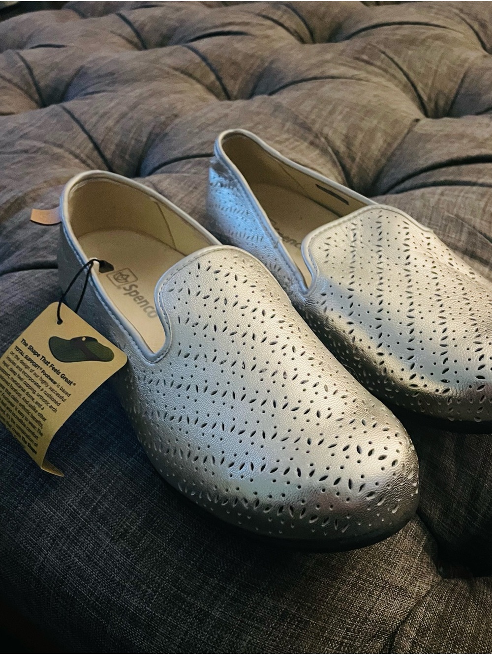 Silver Perforated Slip-On Flats - Spenco
